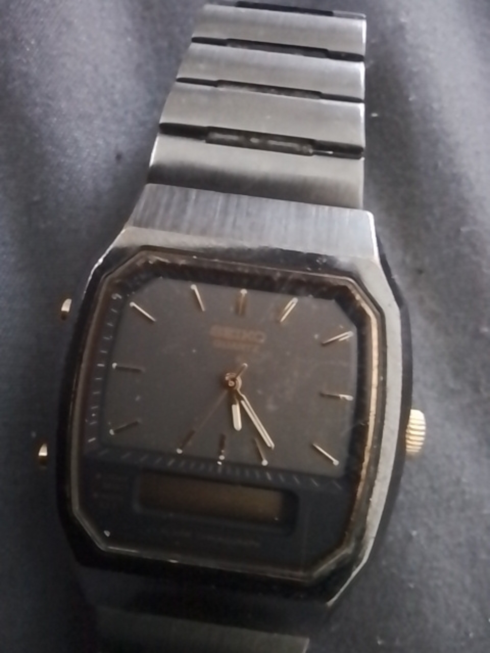 Seiko Black and Gold Analog-Digital Watch